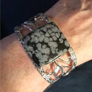 Snowflake Stamped 925 Sterling Silver Cuff Bracelet